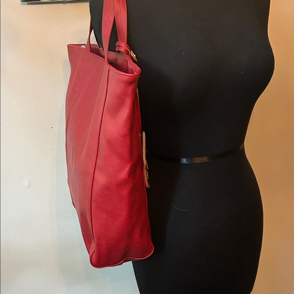 Saks Fifth Avenue Red and Burgundy Tote with Zebra Charm - Picture 3 of 11